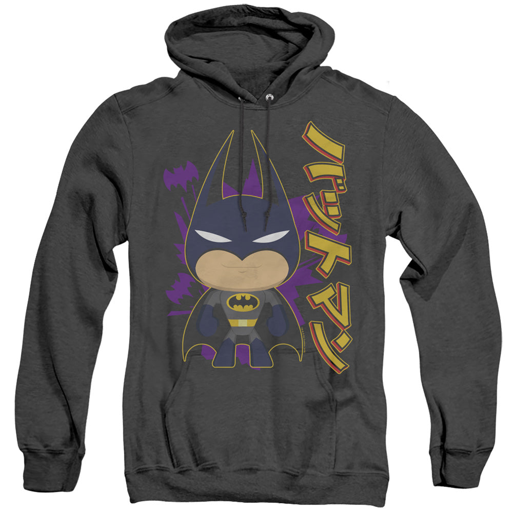 AN OFFCIALLY LICENSED BATMAN CUTE KANJI ADULT UNISEX HEATHER PULLOVER HOODIE BLACK