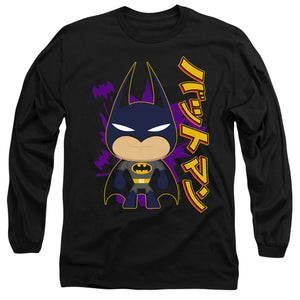 AN OFFCIALLY LICENSED BATMAN CUTE KANJI MEN'S LONG SLEEVE T-SHIRT BLACK
