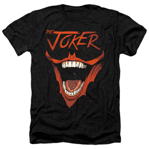 AN OFFCIALLY LICENSED BATMAN JOKER BAT LAUGH MEN'S HEATHER T-SHIRT CHARCOAL