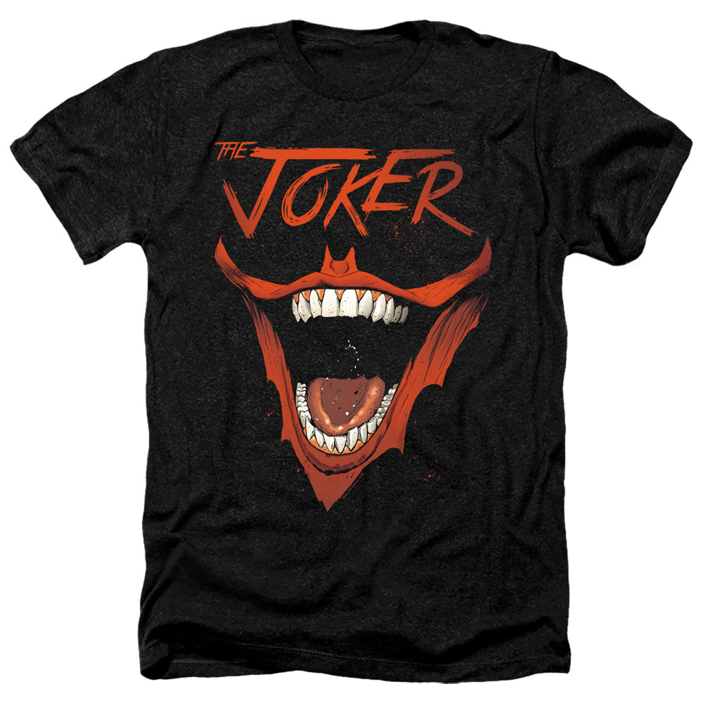 AN OFFCIALLY LICENSED BATMAN JOKER BAT LAUGH MEN'S HEATHER T-SHIRT CHARCOAL