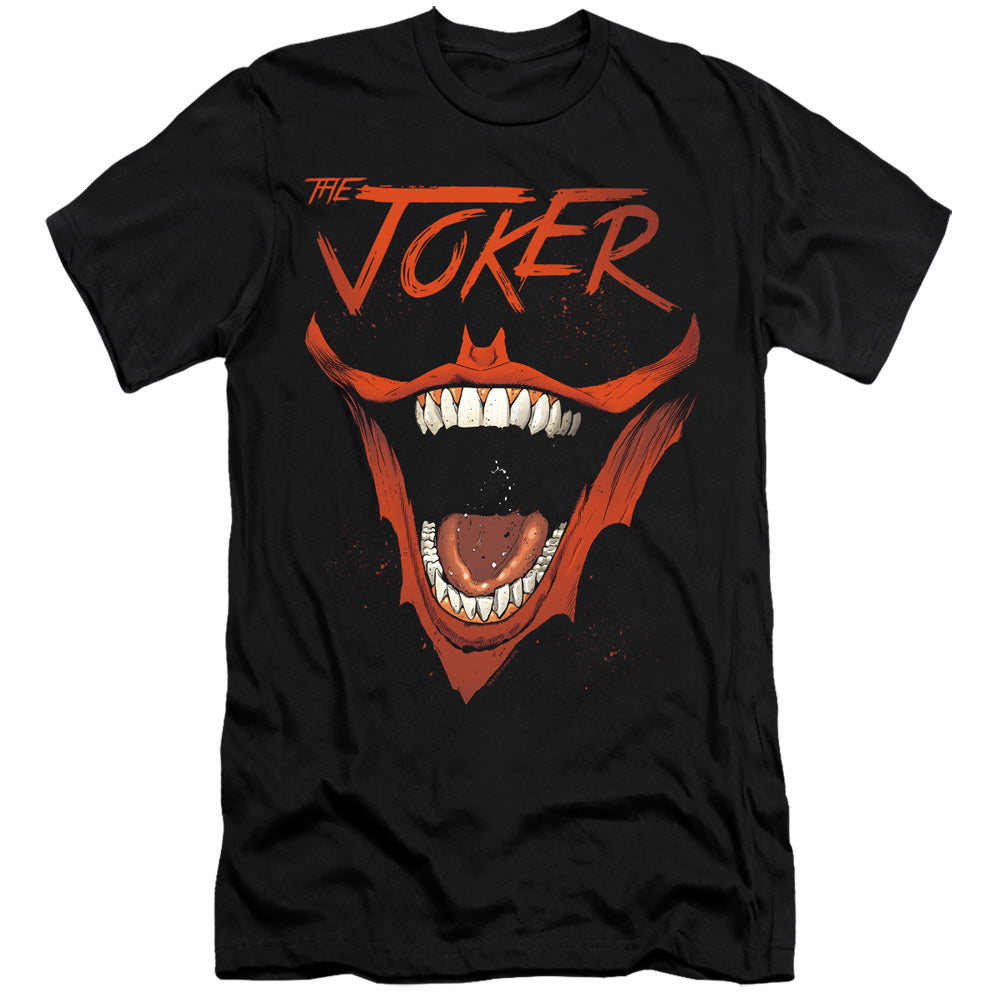 AN OFFCIALLY LICENSED BATMAN JOKER BAT LAUGH MEN'S PREMIUM SLIM FIT T-SHIRT BLACK