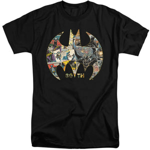 AN OFFCIALLY LICENSED BATMAN 80TH SHIELD MEN'S TALL FIT T-SHIRT BLACK