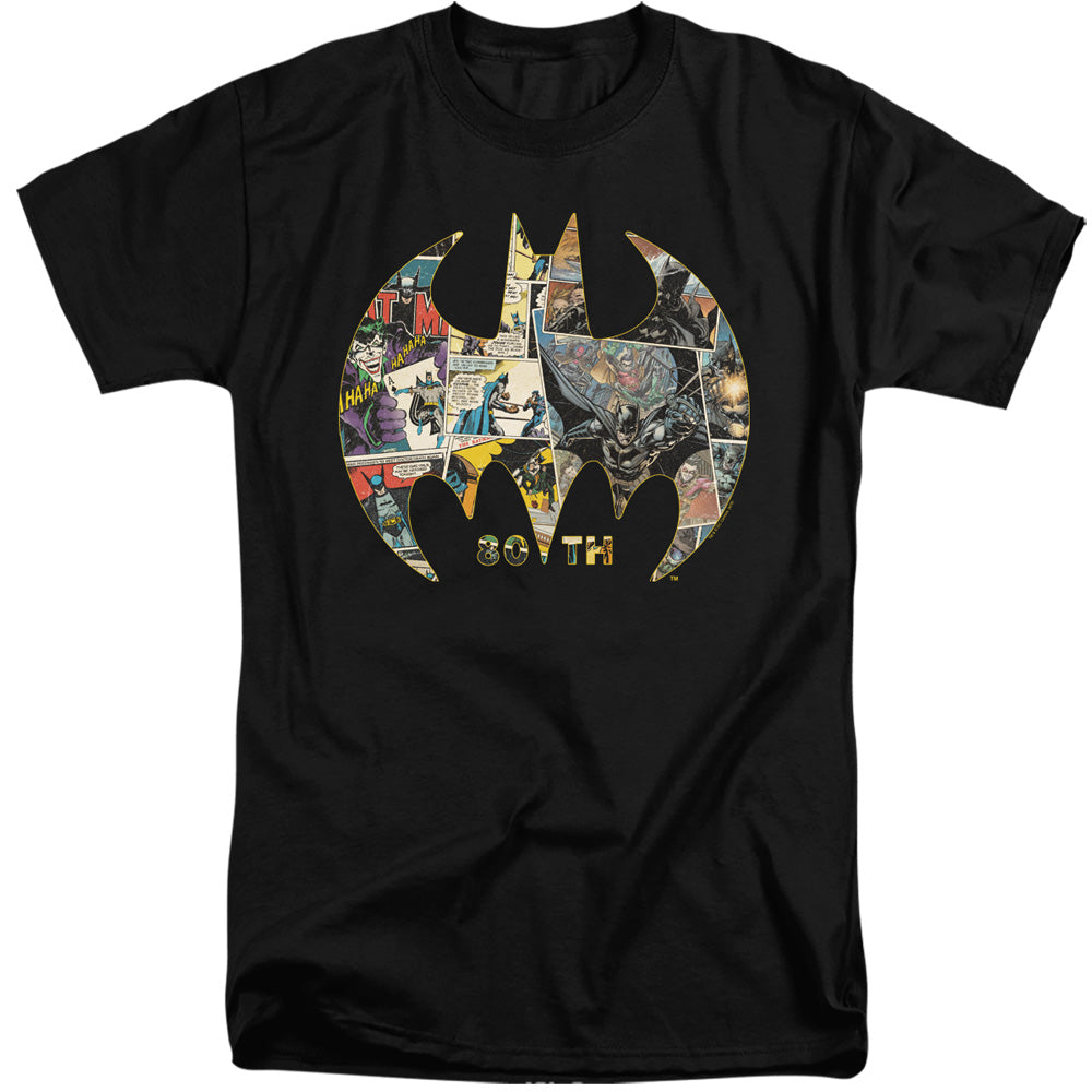 AN OFFCIALLY LICENSED BATMAN 80TH SHIELD MEN'S TALL FIT T-SHIRT BLACK