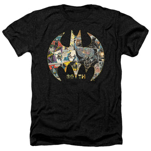 AN OFFCIALLY LICENSED BATMAN 80TH SHIELD MEN'S HEATHER T-SHIRT CHARCOAL