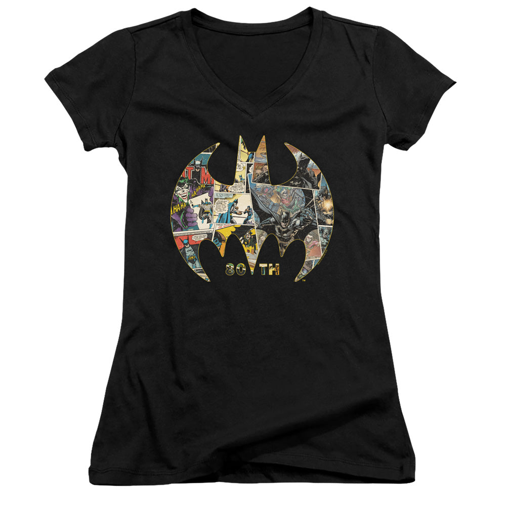 Batman 80Th Shield Licensed Women's T-Shirt Juniors V-Neck SM