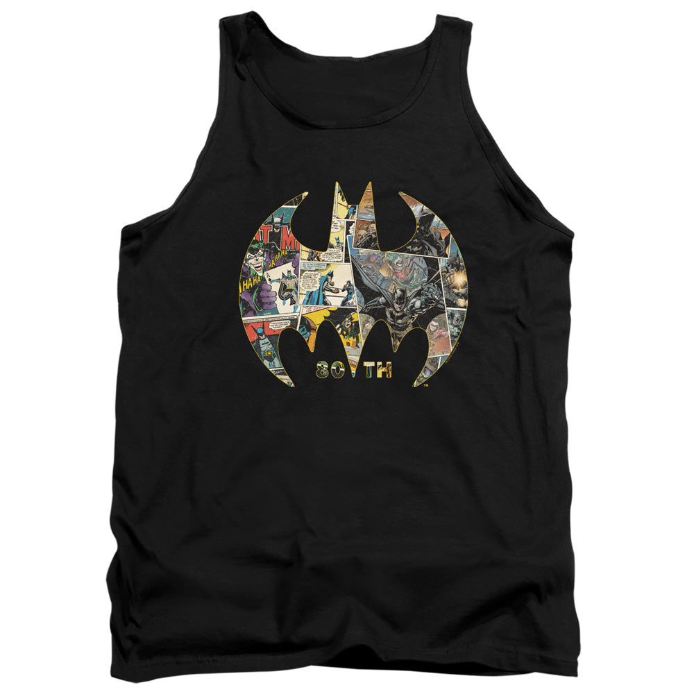 AN OFFCIALLY LICENSED BATMAN 80TH SHIELD ADULT UNISEX TANK TOP BLACK