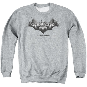 AN OFFCIALLY LICENSED BATMAN GOTHAM SHIELD ADULT UNISEX CREWNECK SWEATSHIRT ATHLETIC HEATHER