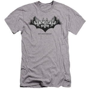 AN OFFCIALLY LICENSED BATMAN GOTHAM SHIELD MEN'S PREMIUM SLIM FIT T-SHIRT ATHLETIC HEATHER
