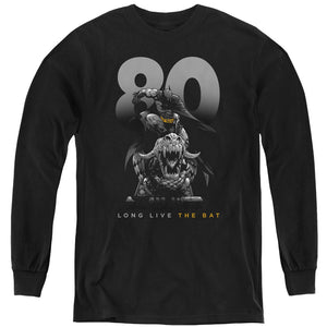AN OFFCIALLY LICENSED BATMAN BIG 80 YOUTH LONG SLEEVE T-SHIRT BLACK