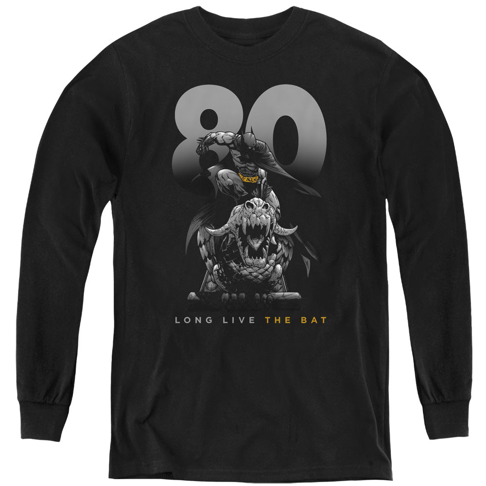 AN OFFCIALLY LICENSED BATMAN BIG 80 YOUTH LONG SLEEVE T-SHIRT BLACK