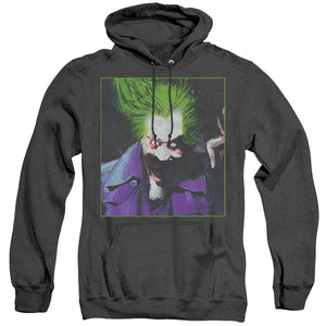 AN OFFCIALLY LICENSED BATMAN ARKHAM ASYLUM JOKER ADULT UNISEX HEATHER PULLOVER HOODIE BLACK