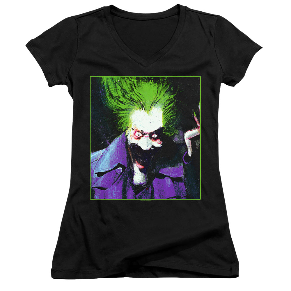 Batman Arkham Asylum Joker Licensed Women's T-Shirt Juniors V-Neck SM