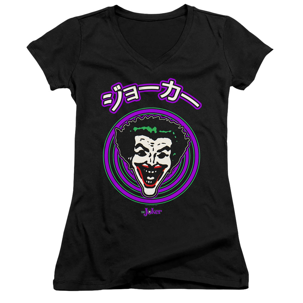 Batman Face Spiral Licensed Women's T-Shirt Juniors V-Neck SM