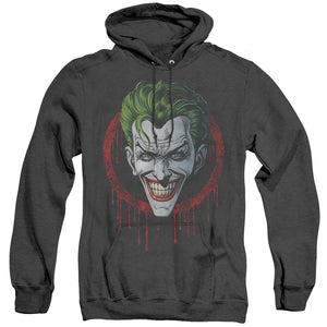 AN OFFCIALLY LICENSED BATMAN JOKER DRIP ADULT UNISEX HEATHER PULLOVER HOODIE BLACK
