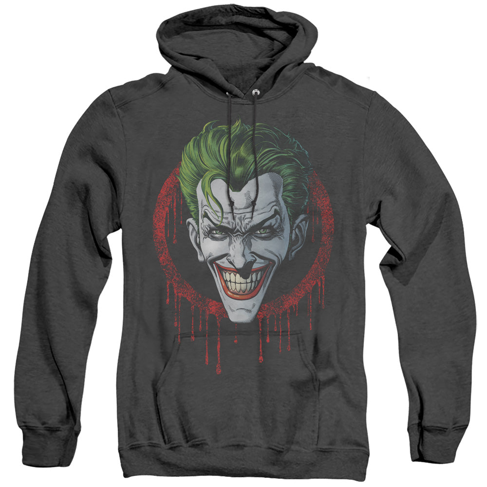AN OFFCIALLY LICENSED BATMAN JOKER DRIP ADULT UNISEX HEATHER PULLOVER HOODIE BLACK