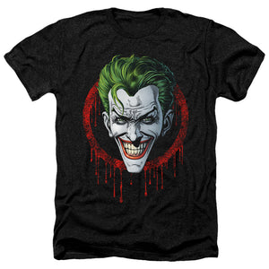 AN OFFCIALLY LICENSED BATMAN JOKER DRIP MEN'S HEATHER T-SHIRT CHARCOAL