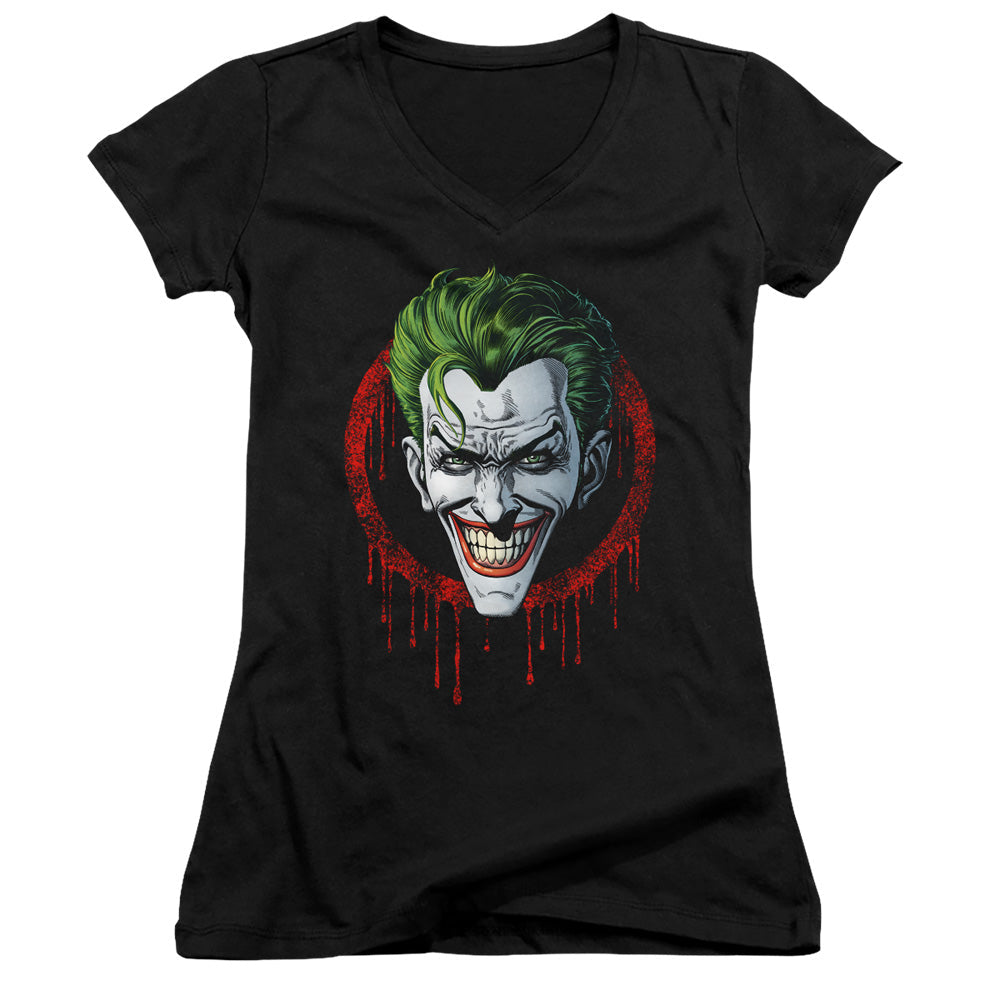Batman Joker Drip Licensed Women's T-Shirt Juniors V-Neck SM
