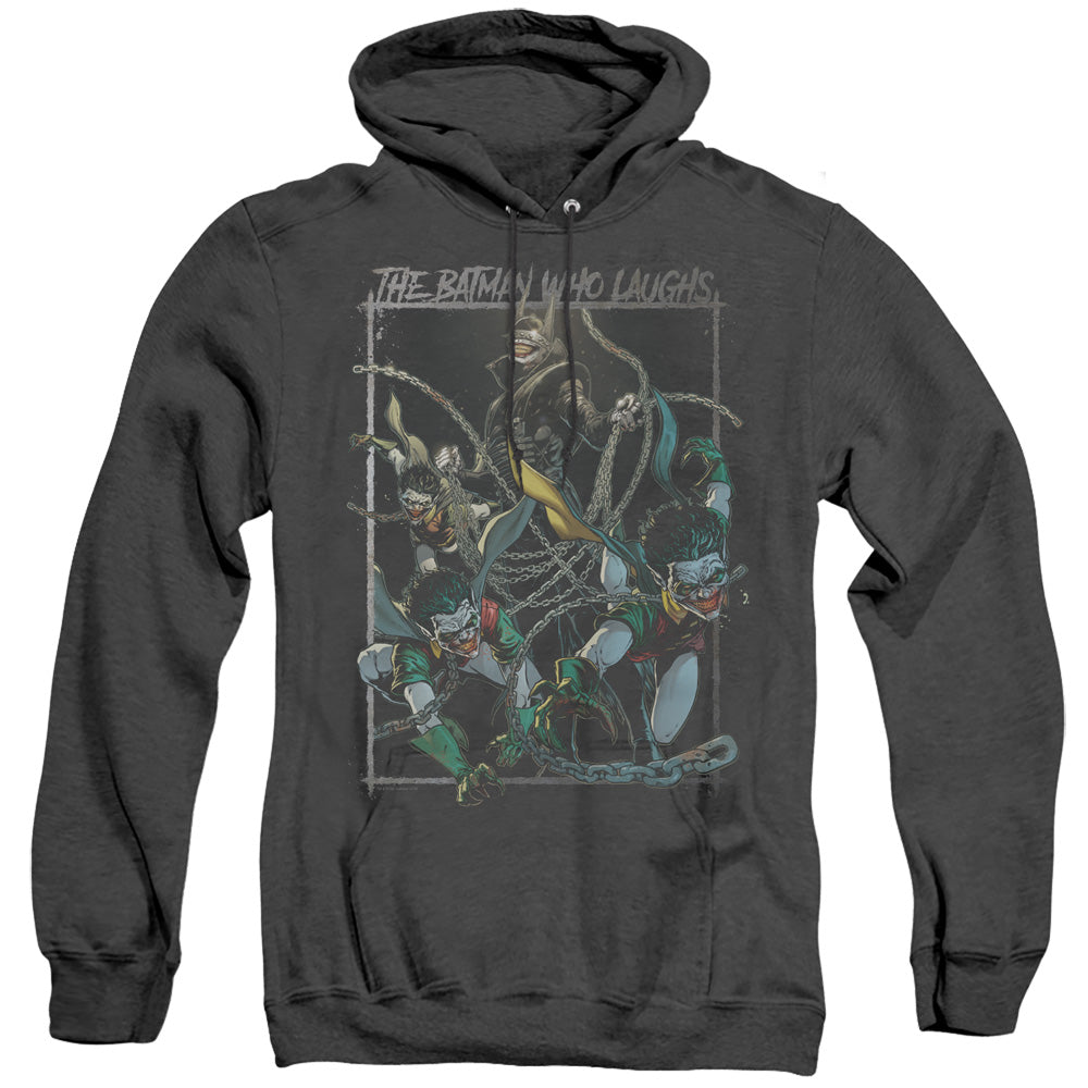 AN OFFCIALLY LICENSED BATMAN BATMAN WHO LAUGHS ADULT UNISEX HEATHER PULLOVER HOODIE BLACK