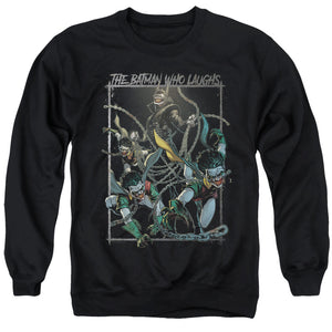 AN OFFCIALLY LICENSED BATMAN BATMAN WHO LAUGHS ADULT UNISEX CREWNECK SWEATSHIRT BLACK