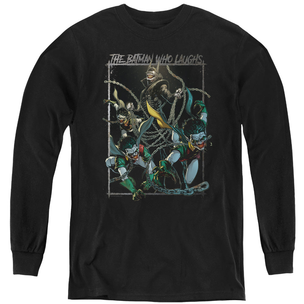 AN OFFCIALLY LICENSED BATMAN BATMAN WHO LAUGHS YOUTH LONG SLEEVE T-SHIRT BLACK