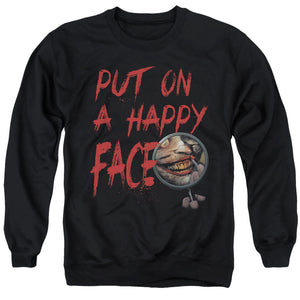 AN OFFCIALLY LICENSED BATMAN HAPPY FACE ADULT UNISEX CREWNECK SWEATSHIRT BLACK