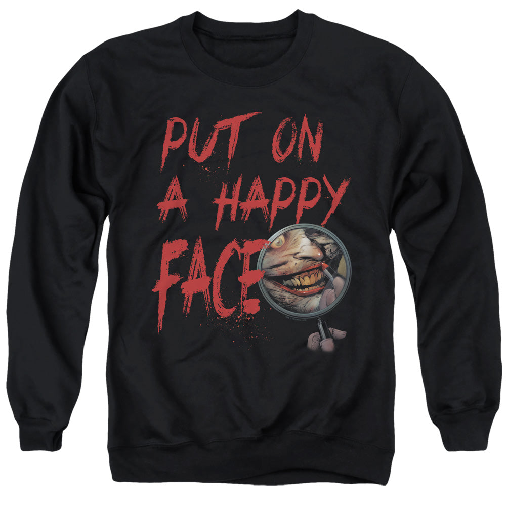 AN OFFCIALLY LICENSED BATMAN HAPPY FACE ADULT UNISEX CREWNECK SWEATSHIRT BLACK