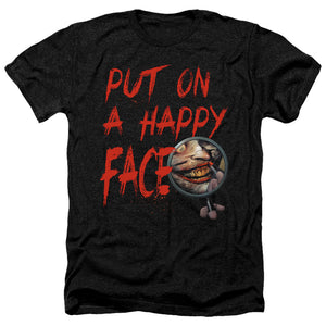AN OFFCIALLY LICENSED BATMAN HAPPY FACE MEN'S HEATHER T-SHIRT CHARCOAL