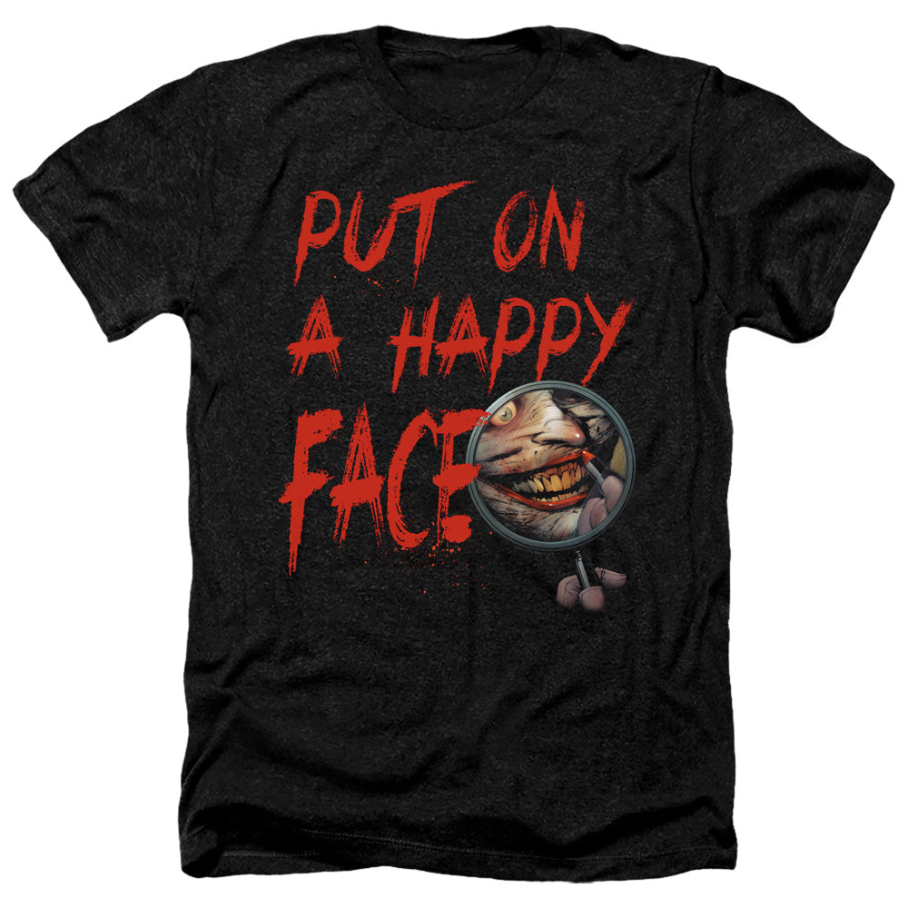AN OFFCIALLY LICENSED BATMAN HAPPY FACE MEN'S HEATHER T-SHIRT CHARCOAL