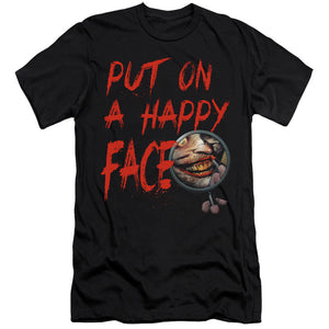AN OFFCIALLY LICENSED BATMAN HAPPY FACE MEN'S PREMIUM SLIM FIT T-SHIRT BLACK