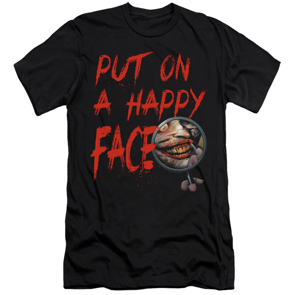 AN OFFCIALLY LICENSED BATMAN HAPPY FACE MEN'S PREMIUM SLIM FIT T-SHIRT BLACK