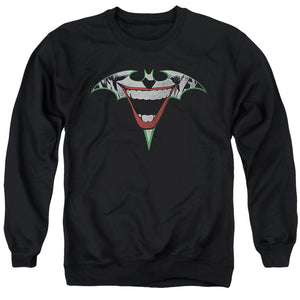AN OFFCIALLY LICENSED BATMAN JOKER BAT LOGO ADULT UNISEX CREWNECK SWEATSHIRT BLACK