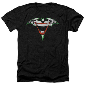 AN OFFCIALLY LICENSED BATMAN JOKER BAT LOGO MEN'S HEATHER T-SHIRT CHARCOAL