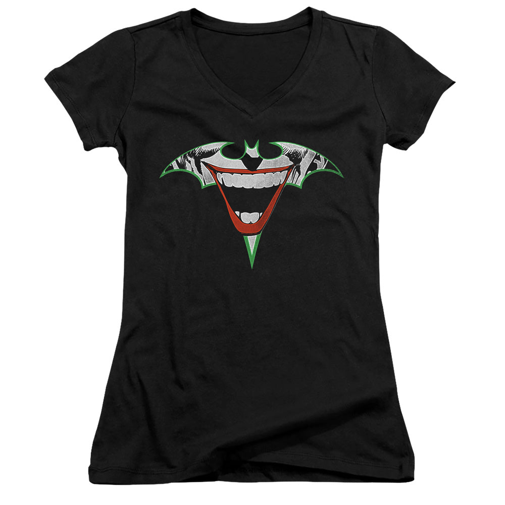 Batman Joker Bat Logo Licensed Women's T-Shirt Juniors V-Neck SM