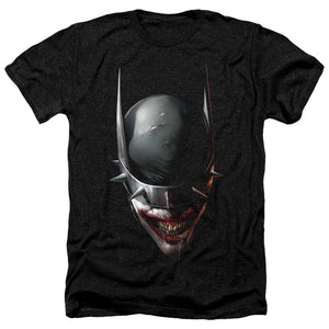 AN OFFCIALLY LICENSED BATMAN BATMAN WHO LAUGHS HEAD MEN'S HEATHER T-SHIRT CHARCOAL