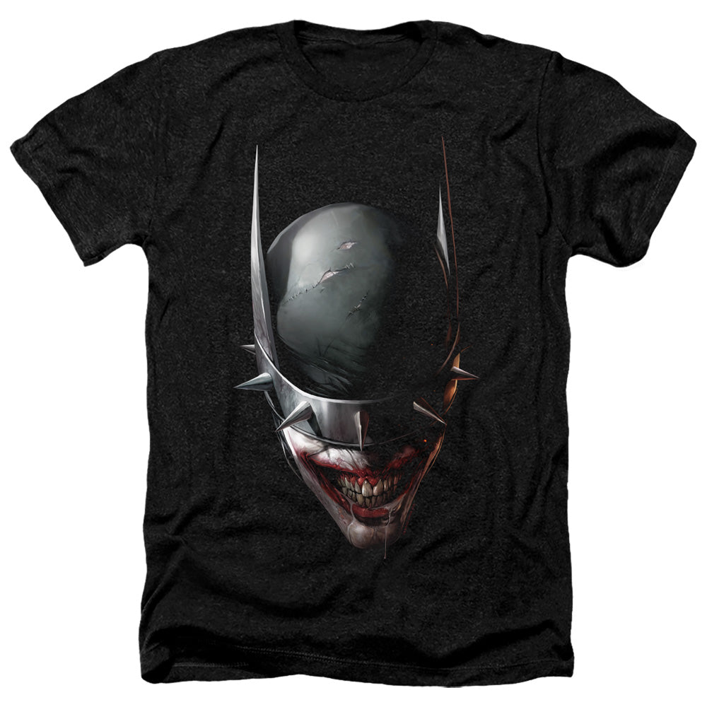 AN OFFCIALLY LICENSED BATMAN BATMAN WHO LAUGHS HEAD MEN'S HEATHER T-SHIRT CHARCOAL