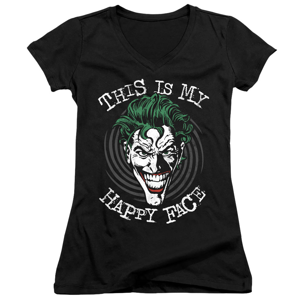 Batman Maniacal Spiral Licensed Women's T-Shirt Juniors V-Neck SM