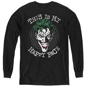 AN OFFCIALLY LICENSED BATMAN MANIACAL SPIRAL YOUTH LONG SLEEVE T-SHIRT BLACK