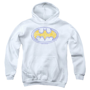 AN OFFCIALLY LICENSED BATMAN SQUIGGLY SYMBOL YOUTH HOODIE WHITE