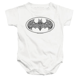 AN OFFCIALLY LICENSED BATMAN PAISLEY LOGO BABY BODYSUIT WHITE