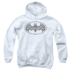 AN OFFCIALLY LICENSED BATMAN PAISLEY LOGO YOUTH HOODIE WHITE
