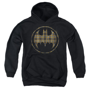 AN OFFCIALLY LICENSED BATMAN PLAID BAT YOUTH HOODIE BLACK