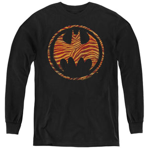 AN OFFCIALLY LICENSED BATMAN BAT ANIMAL PRINT YOUTH LONG SLEEVE T-SHIRT BLACK