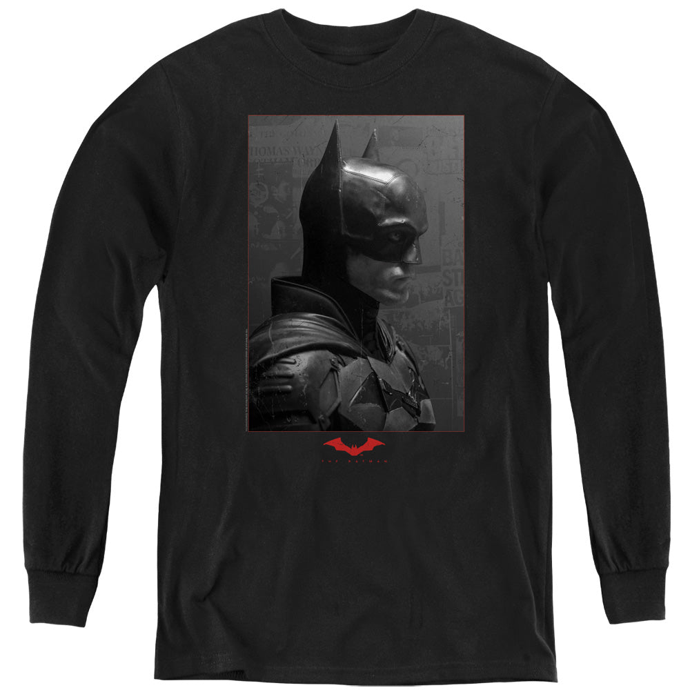 The Batman (2022) Worn Portrait Licensed Youth Long Sleeve T-Shirt (Ages 8-12)