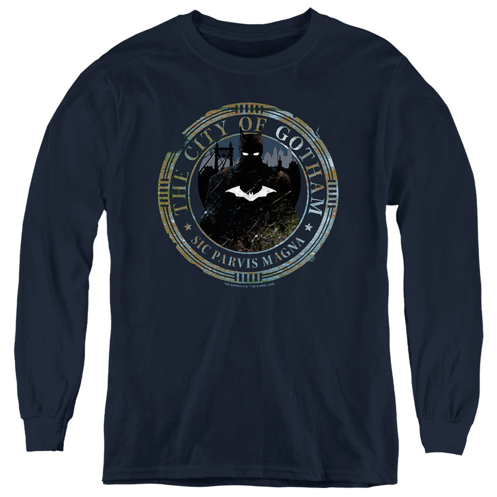 The Batman (2022) Gotham Seal Licensed Youth Long Sleeve T-Shirt (Ages 8-12)
