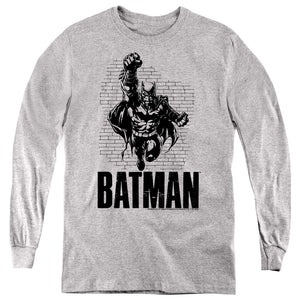 AN OFFCIALLY LICENSED BATMAN BATMAN ATTACK 1 YOUTH LONG SLEEVE T-SHIRT ATHLETIC HEATHER
