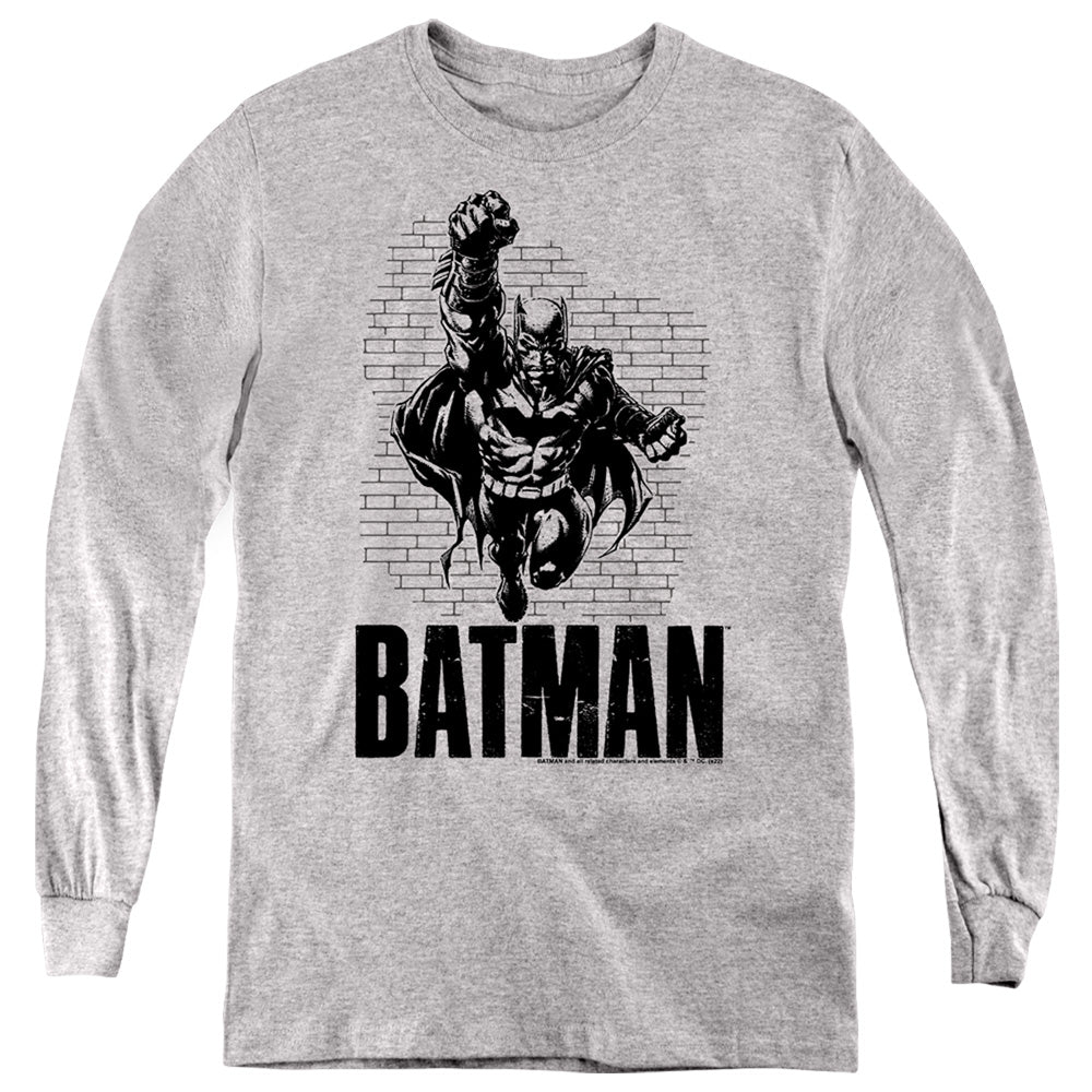 AN OFFCIALLY LICENSED BATMAN BATMAN ATTACK 1 YOUTH LONG SLEEVE T-SHIRT ATHLETIC HEATHER