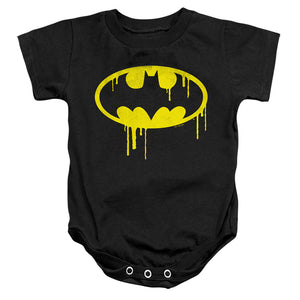 AN OFFCIALLY LICENSED BATMAN BATMAN DRIPPING LOGO BABY BODYSUIT BLACK