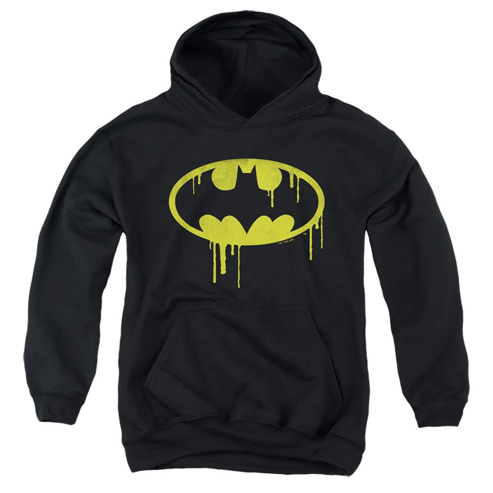 AN OFFCIALLY LICENSED BATMAN BATMAN DRIPPING LOGO YOUTH HOODIE BLACK