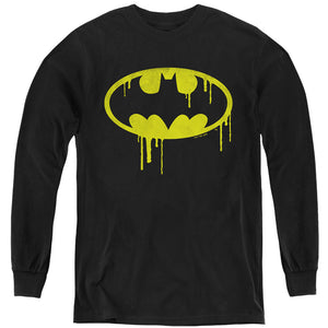 AN OFFCIALLY LICENSED BATMAN BATMAN DRIPPING LOGO YOUTH LONG SLEEVE T-SHIRT BLACK