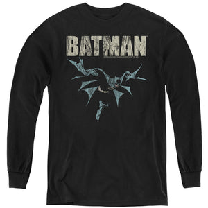 AN OFFCIALLY LICENSED BATMAN BATMAN GLIDE YOUTH LONG SLEEVE T-SHIRT BLACK